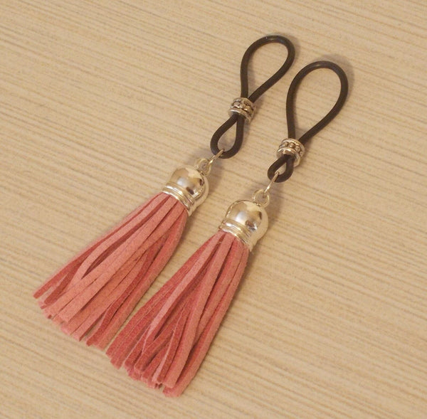 Blushing Pink Leather Mini Flogger Nipple Nooses - Gear For The Bold