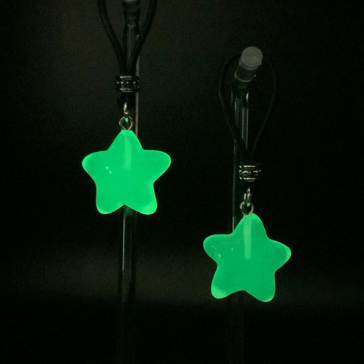 Glow-In-The-Dark Neon Green Stars Nipple Nooses - GearfortheBold - Moon & Stars