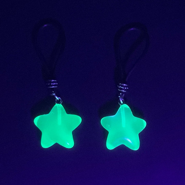 Glow-In-The-Dark Neon Green Stars Nipple Nooses - GearfortheBold - Moon & Stars
