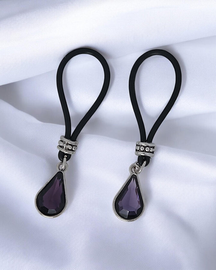 Amethyst Colored Tear Drop Nipple Nooses - Adjustable Loop / Non Piercing Nipple Ring Jewelry - Gear For The Bold