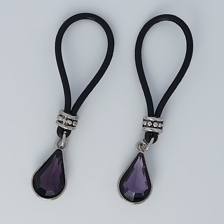 Amethyst Colored Tear Drop Nipple Nooses - Adjustable Loop / Non Piercing Nipple Ring Jewelry - Gear For The Bold