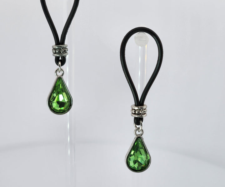 Bright Green Tear Drops Nipple Nooses - Adjustable Loop / Non Piercing Nipple Ring Jewelry - Gear For The Bold