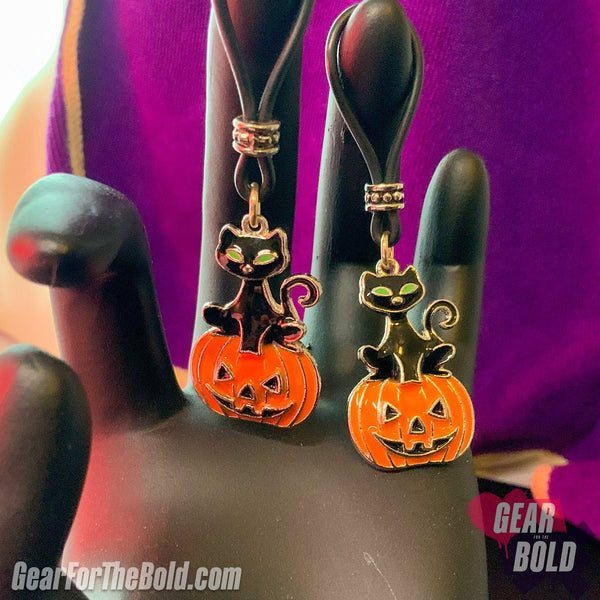 Creepy Black Cat Jack O'Lantern Nipple Nooses | Gear For The Bold