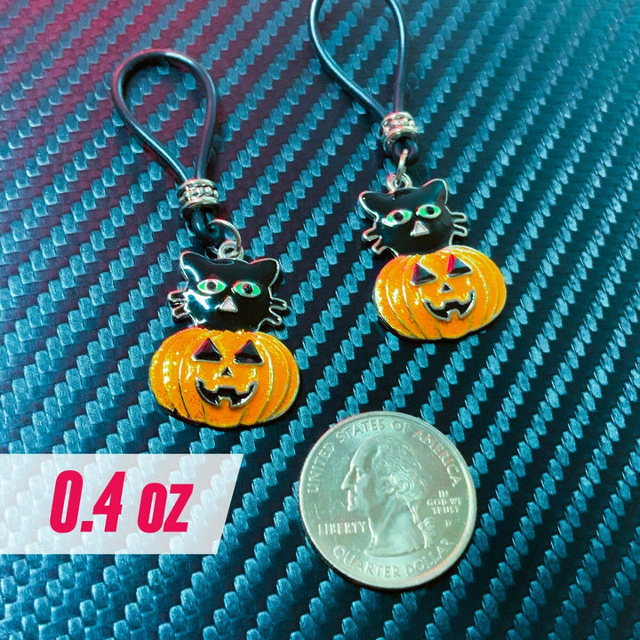 Creepy Cat Jack O'Lantern Nipple Nooses - Adjustable Loop / Non Piercing Nipple Ring Jewelry - Gear For The Bold