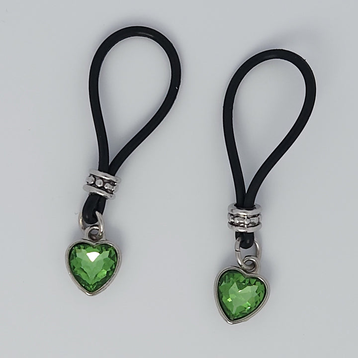 Green Light Heart Nipple Nooses - Valentines Day Lover Perfect Gift - Adjustable Loop / Non Piercing Nipple Ring Jewelry - Gear For The Bold