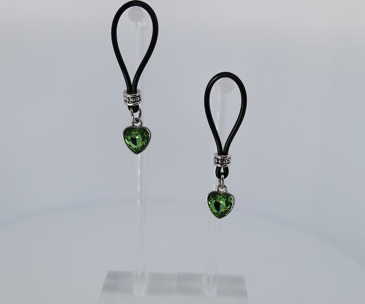 Green Light Heart Nipple Nooses - Valentines Day Lover Perfect Gift - Adjustable Loop / Non Piercing Nipple Ring Jewelry - Gear For The Bold