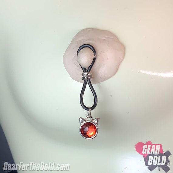 Hey Kitty Ruby Colored Nipple Nooses - Adjustable Loop / Non Piercing Nipple Ring Jewelry - Gear For The Bold