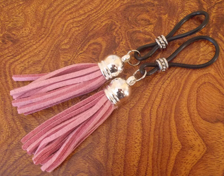 Blushing Pink Leather Mini Flogger Nipple Nooses - GearfortheBold - Tassels