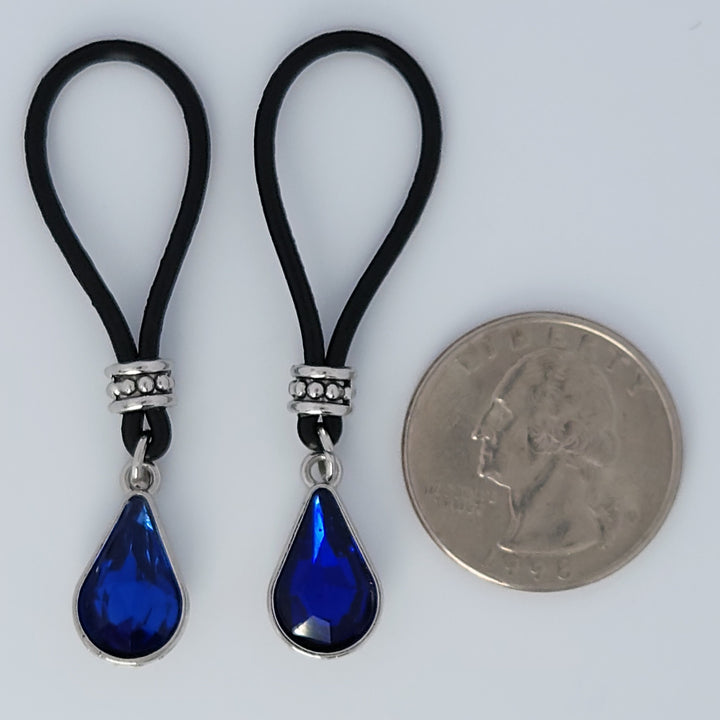 Royal Blue Tear Drop Nipple Nooses - Adjustable Loop / Non Piercing Nipple Ring Jewelry - GearfortheBold - Sparkling Stones