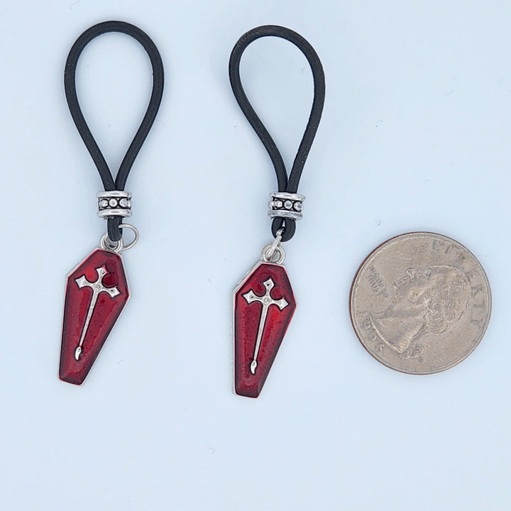 Vampire Coffin - Blood Red with Silver Cross Nipple Nooses | Gear For The Bold