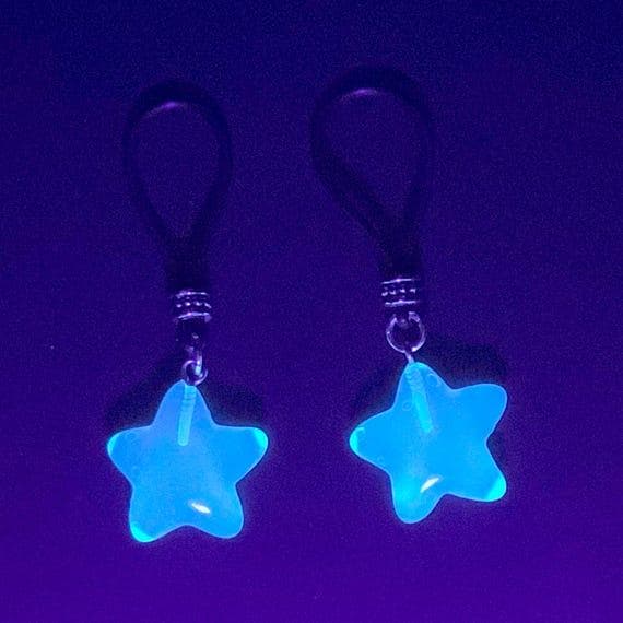 Glow-In-The-Dark Blue Stars Nipple Nooses - Adjustable Loop / Non Piercing Nipple Ring Jewelry - GearfortheBold - Moon & Stars