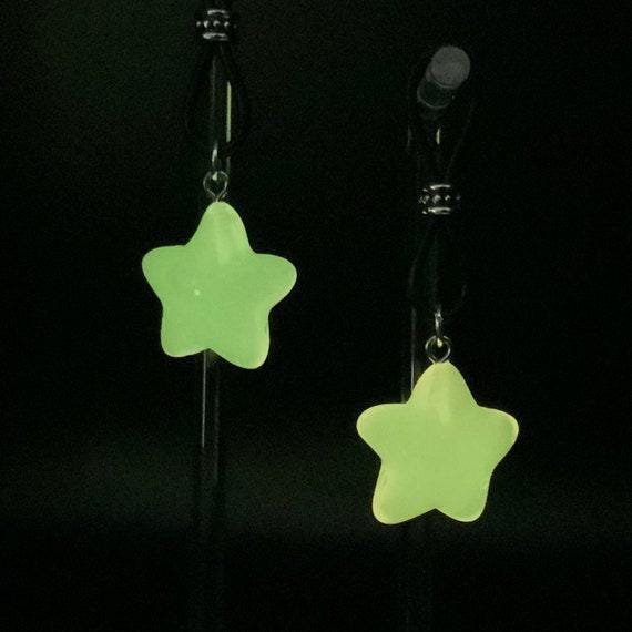 Glow-In-The-Dark Pink Stars Nipple Nooses - Adjustable Loop / Non Piercing Nipple Ring Jewelry - GearfortheBold - Moon & Stars