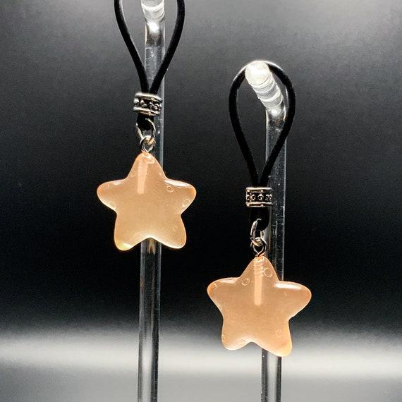 Glow-In-The-Dark Orange Stars Nipple Nooses - Adjustable Loop / Non Piercing Nipple Ring Jewelry - GearfortheBold - Moon & Stars