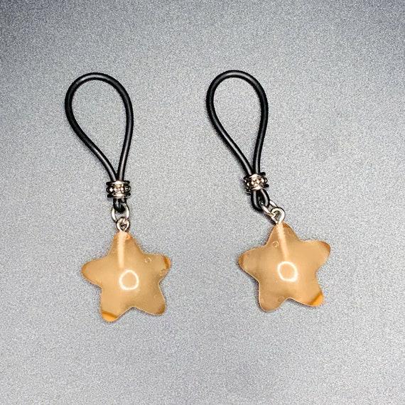 Glow-In-The-Dark Orange Stars Nipple Nooses - Adjustable Loop / Non Piercing Nipple Ring Jewelry - GearfortheBold - Moon & Stars