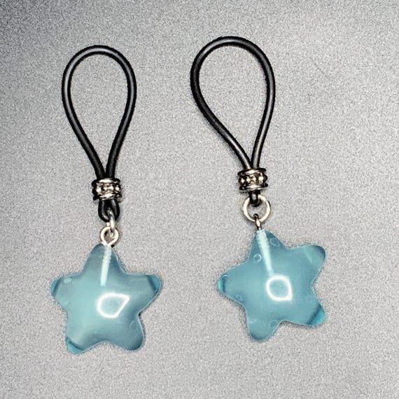 Glow-In-The-Dark Blue Stars Nipple Nooses - Adjustable Loop / Non Piercing Nipple Ring Jewelry - GearfortheBold - Moon & Stars