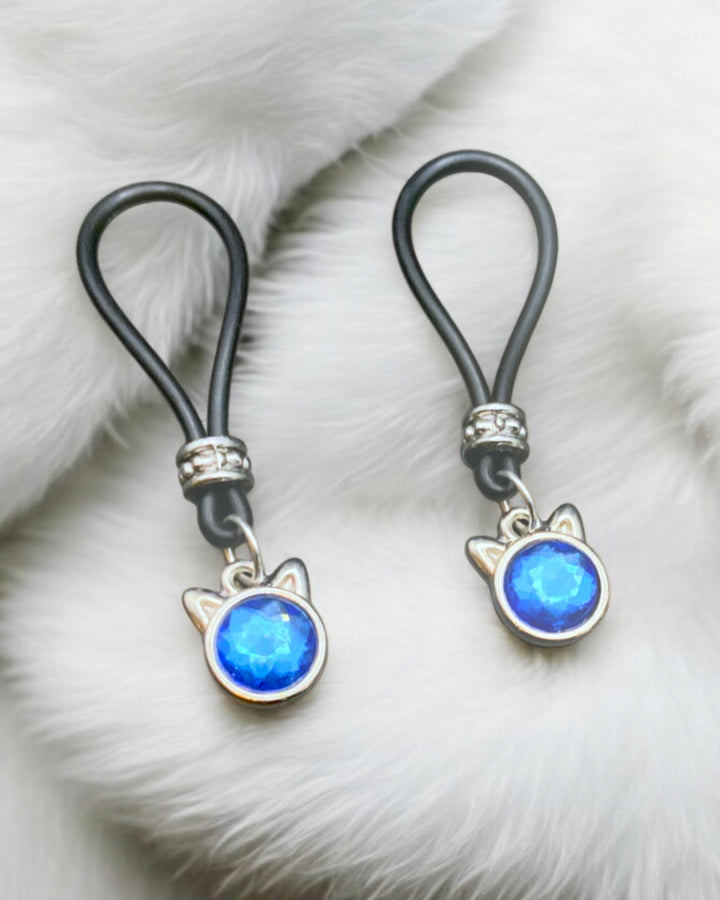 Hey Kitty Blue Nipple Nooses - Adjustable Loop / Non Piercing Nipple Ring Jewelry - GearfortheBold - Sparkling Stones