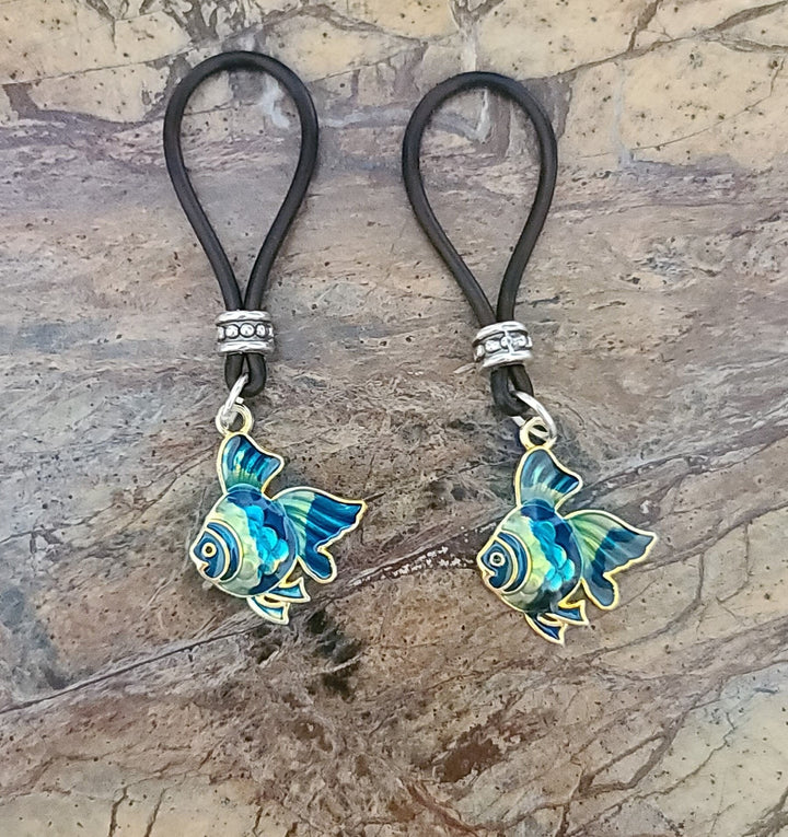 Light Green Blue Green Rainbow Fish Nipple Nooses - Adjustable Loop / Non Piercing Nipple Ring Jewelry - Gear For The Bold