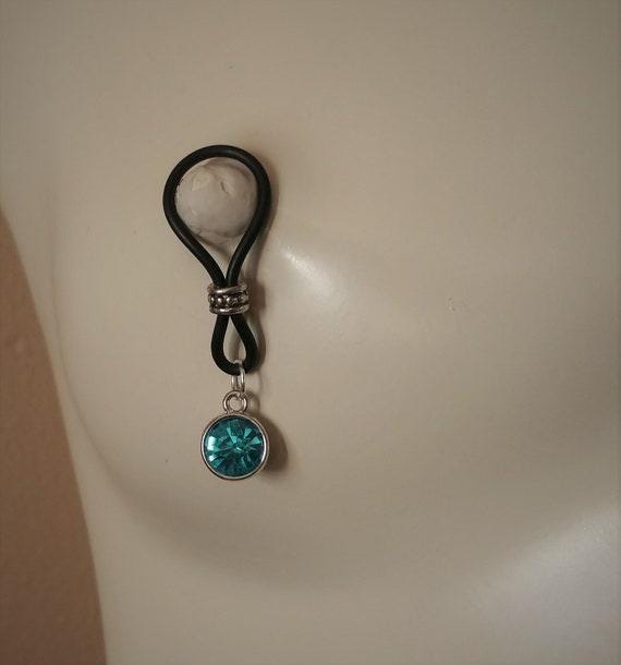 London Blue Medium Stone Nipple Nooses - Adjustable Loop / Non Piercing Nipple Ring Jewelry - Gear For The Bold