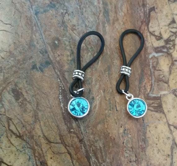 London Blue Medium Stone Nipple Nooses - Adjustable Loop / Non Piercing Nipple Ring Jewelry - Gear For The Bold