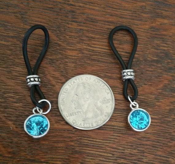 London Blue Medium Stone Nipple Nooses - Adjustable Loop / Non Piercing Nipple Ring Jewelry - Gear For The Bold