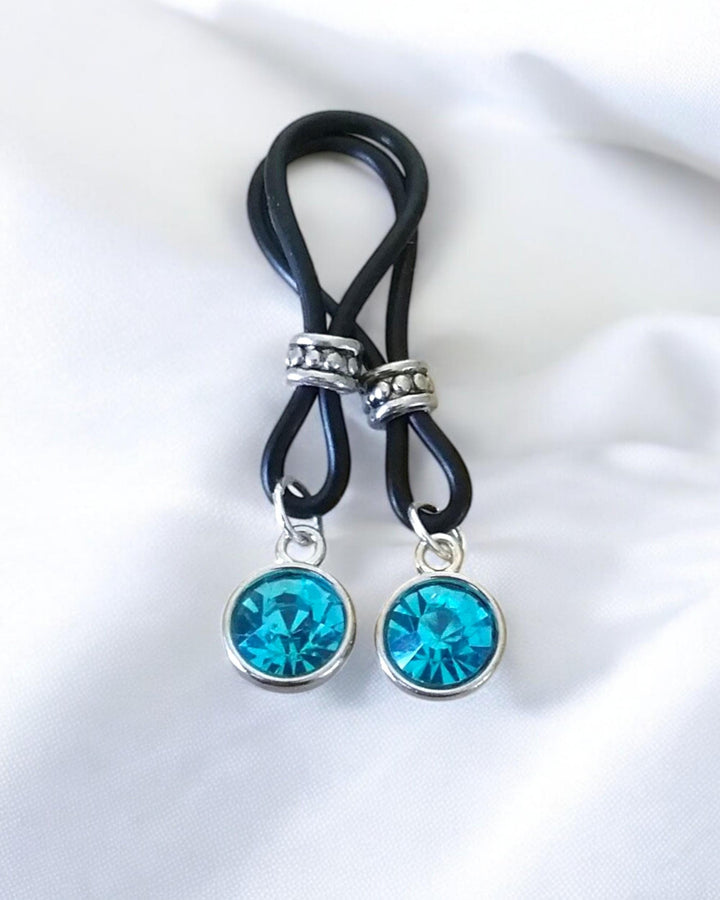 London Blue Medium Stone Nipple Nooses - Adjustable Loop / Non Piercing Nipple Ring Jewelry - Gear For The Bold