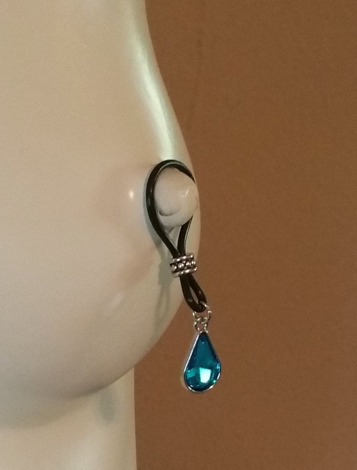 London Blue Teardrop Nipple Nooses - Adjustable Loop / Non Piercing Nipple Ring Jewelry - Gear For The Bold