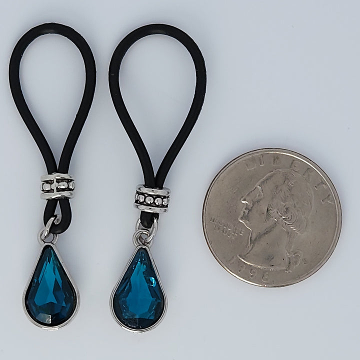 London Blue Teardrop Nipple Nooses - Adjustable Loop / Non Piercing Nipple Ring Jewelry - Gear For The Bold