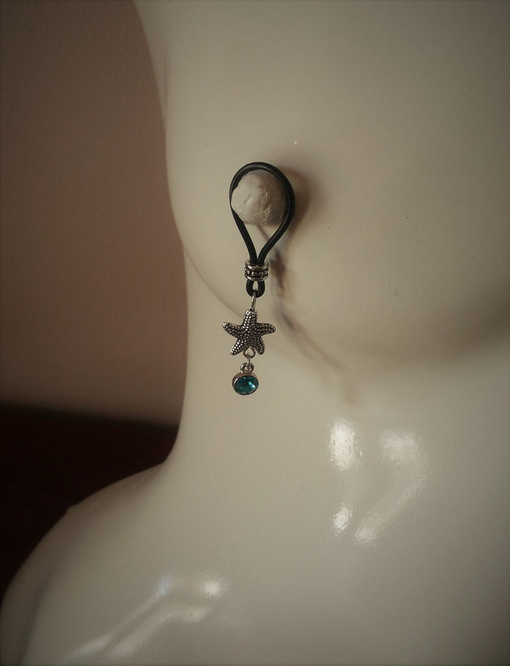 Ocean Blue Starfish Nipple Nooses - Adjustable Loop / Non Piercing Nipple Ring Jewelry - Gear For The Bold