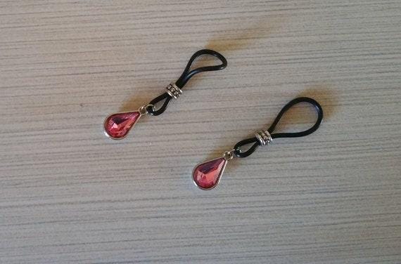 Pink Tear Drop Nipple Nooses - Adjustable Loop / Non Piercing Nipple Ring Jewelry - Gear For The Bold