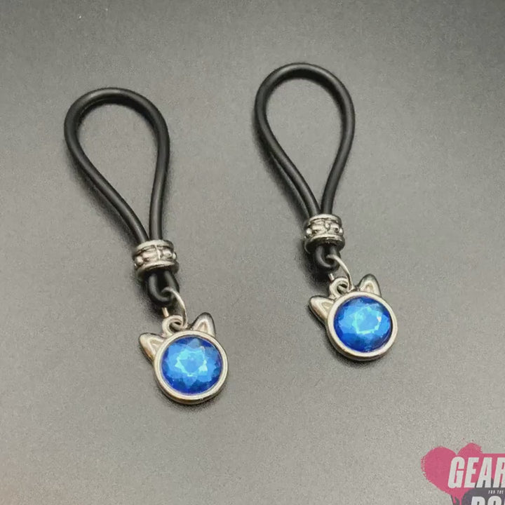 Hey Kitty Blue Nipple Nooses - Adjustable Loop / Non Piercing Nipple Ring Jewelry