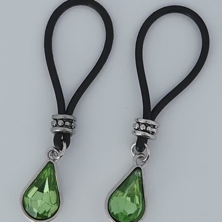 Bright Green Tear Drops Nipple Nooses - Adjustable Loop / Non Piercing Nipple Ring Jewelry