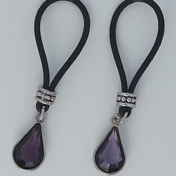 Amethyst Colored Tear Drop Nipple Nooses - Adjustable Loop / Non Piercing Nipple Ring Jewelry