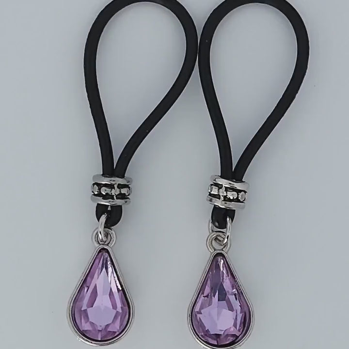 Violet Tear Drop Nipple Nooses - Adjustable Loop / Non Piercing Nipple Ring Jewelry