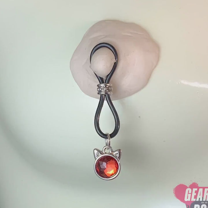 Hey Kitty Ruby Colored Nipple Nooses - Adjustable Loop / Non Piercing Nipple Ring Jewelry