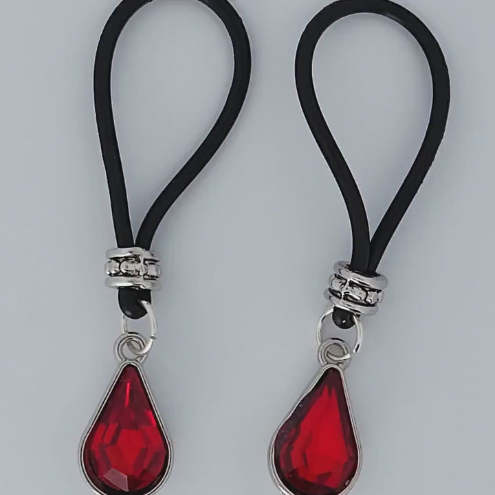 Royal Ruby Tear Drop Nipple Nooses - Adjustable Loop / Non Piercing Nipple Ring Jewelry