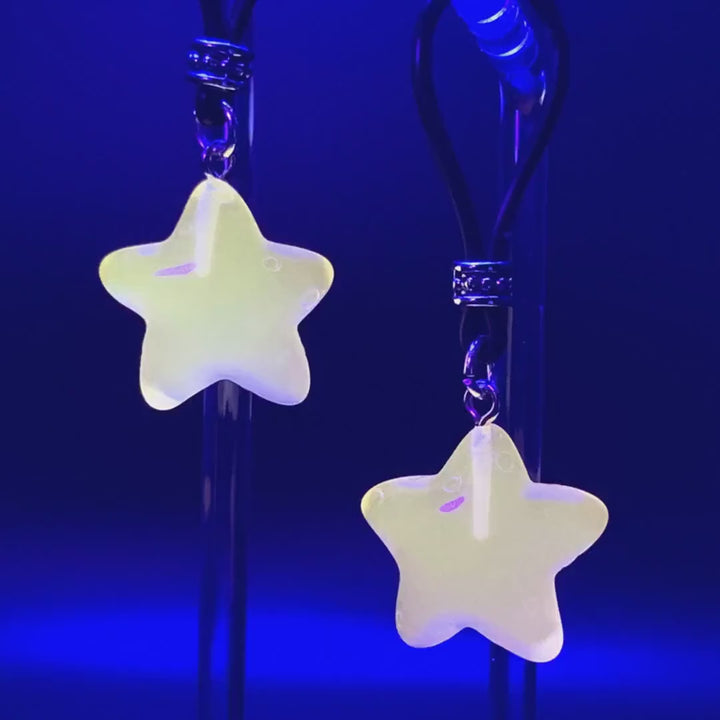 Glow-In-The-Dark Orange Stars Nipple Nooses - Adjustable Loop / Non Piercing Nipple Ring Jewelry