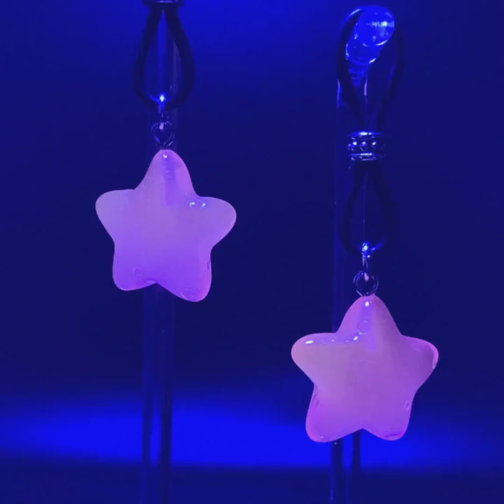 Glow-In-The-Dark Pink Stars Nipple Nooses - Adjustable Loop / Non Piercing Nipple Ring Jewelry