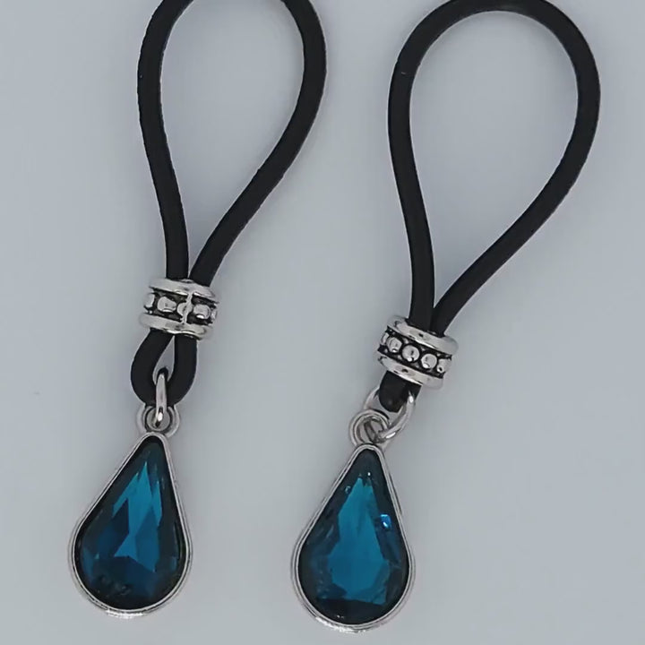 London Blue Teardrop Nipple Nooses - Adjustable Loop / Non Piercing Nipple Ring Jewelry