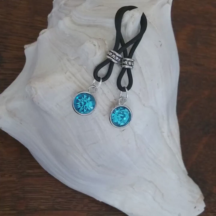 London Blue Medium Stone Nipple Nooses - Adjustable Loop / Non Piercing Nipple Ring Jewelry