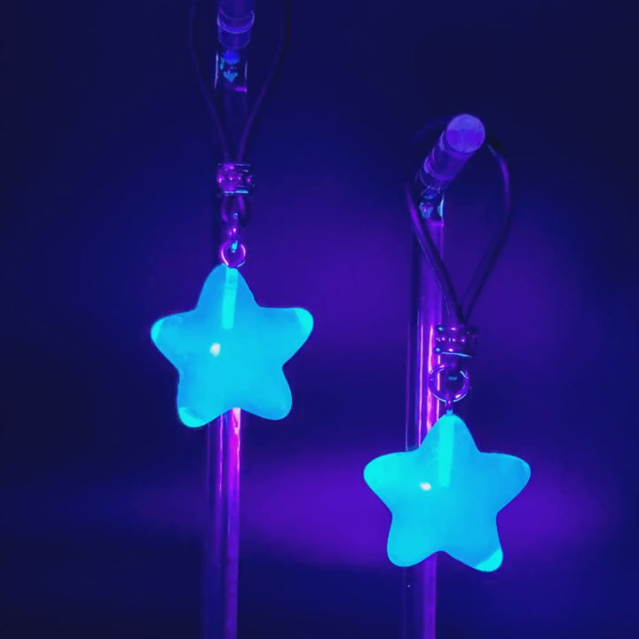 Glow-In-The-Dark Blue Stars Nipple Nooses - Adjustable Loop / Non Piercing Nipple Ring Jewelry