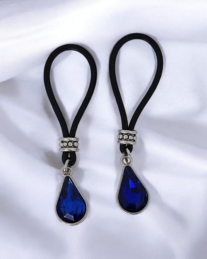 Royal Blue Tear Drop Nipple Nooses - Adjustable Loop / Non Piercing Nipple Ring Jewelry - Gear For The Bold