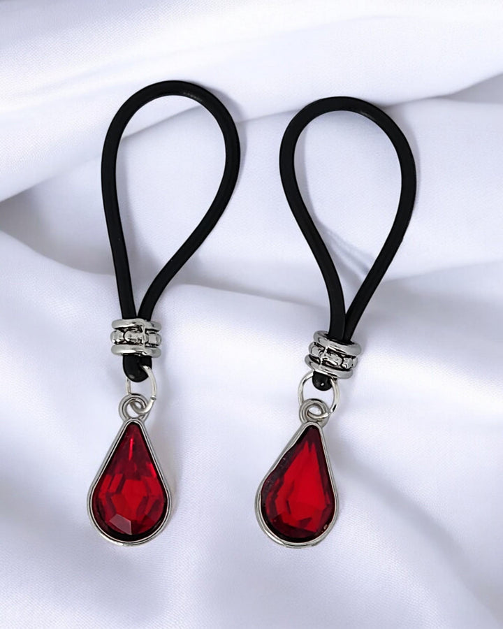 Royal Ruby Tear Drop Nipple Nooses - Adjustable Loop / Non Piercing Nipple Ring Jewelry - Gear For The Bold