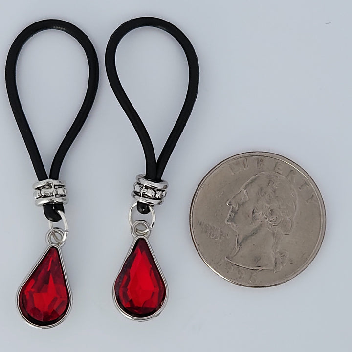 Royal Ruby Tear Drop Nipple Nooses - Adjustable Loop / Non Piercing Nipple Ring Jewelry - Gear For The Bold