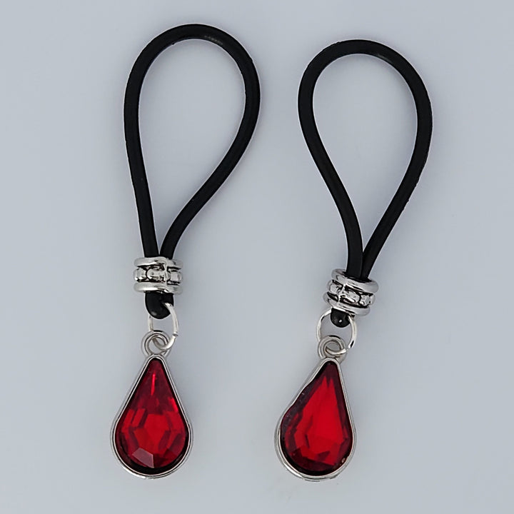 Royal Ruby Tear Drop Nipple Nooses - Adjustable Loop / Non Piercing Nipple Ring Jewelry - Gear For The Bold