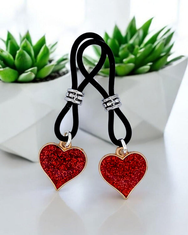 Ruby Red Glitter Hearts Nipple Nooses | Gear For The Bold