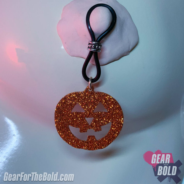 Sparkle Pumpkin Jack O'Lantern Nipple Nooses - Adjustable Loop / Non Piercing Nipple Ring Jewelry - Gear For The Bold