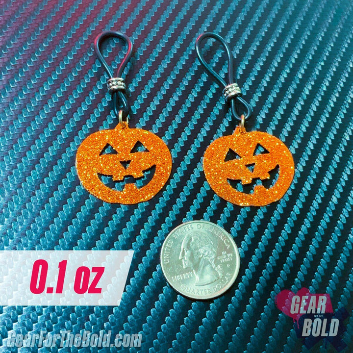 Sparkle Pumpkin Jack O'Lantern Nipple Nooses - Adjustable Loop / Non Piercing Nipple Ring Jewelry - Gear For The Bold