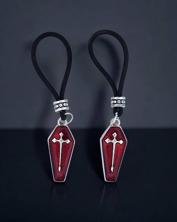 Vampire Coffin - Blood Red with Silver Cross Nipple Nooses | Gear For The Bold