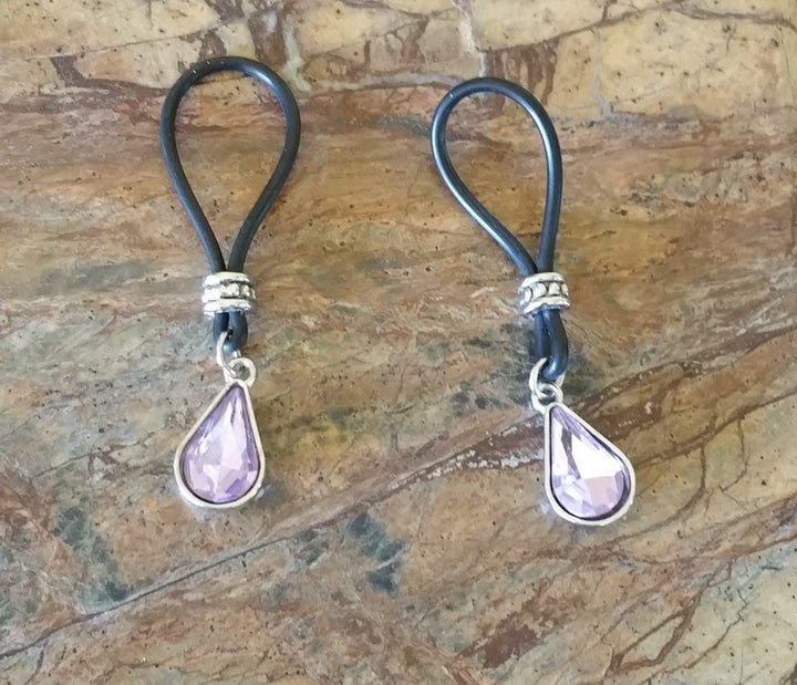 Violet Tear Drop Nipple Nooses - Adjustable Loop / Non Piercing Nipple Ring Jewelry - Gear For The Bold