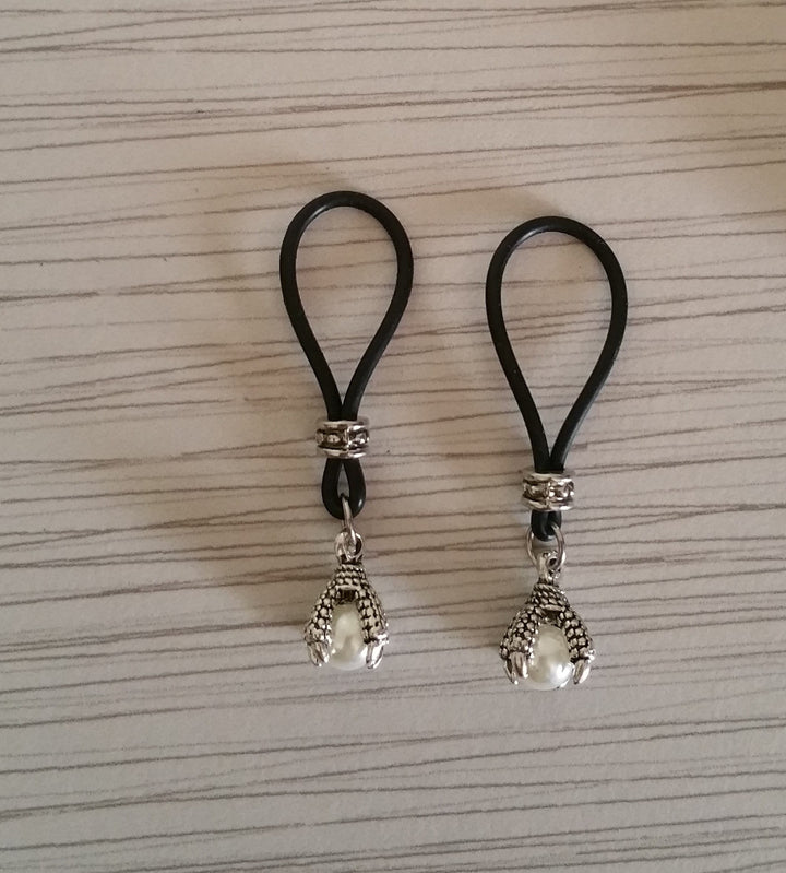 White Ball and Claw Nipple Nooses - Adjustable Loop / Non Piercing Nipple Ring Jewelry - Gear For The Bold